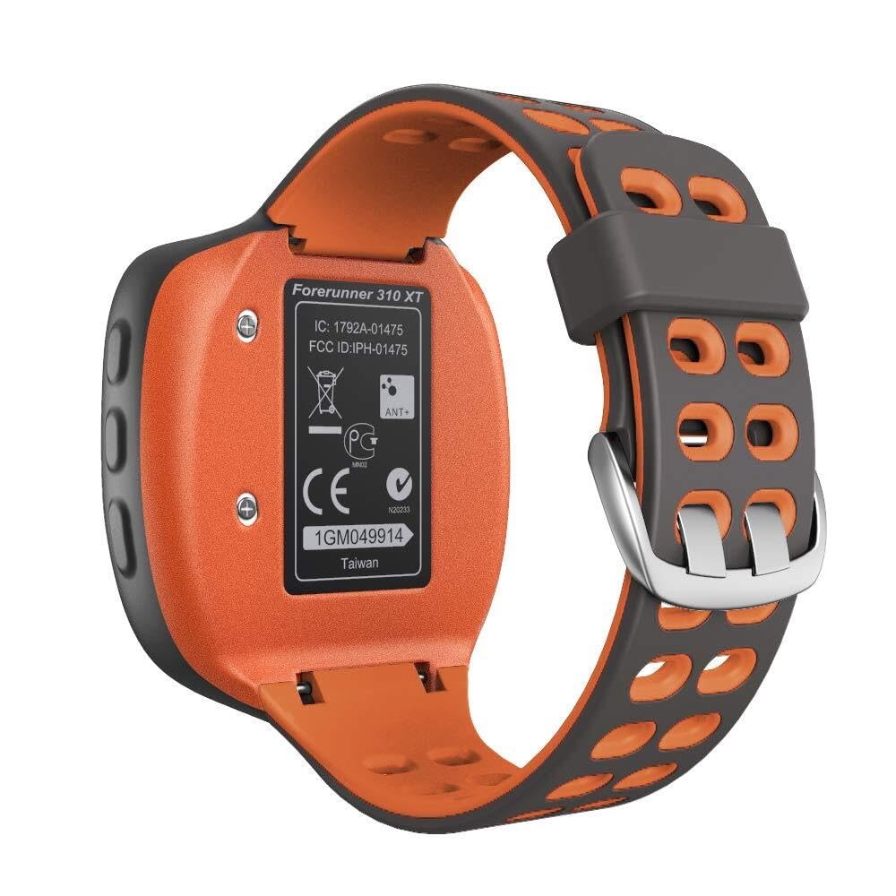 Kompatybilny z paskiem do zegarka Garmin Forerunner 310XT, miękki silikonowy pasek do zegarka zamiennik do smartwatcha Forerunner 310XT, szaro-pomarańczowy