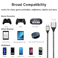 Vista 7 de TPLTECH Cable de carga para controlador PS4, 2 unidades-15 pies Micro USB 2.0 de nailon trenzado, cargador rápido y cable, cable de carga