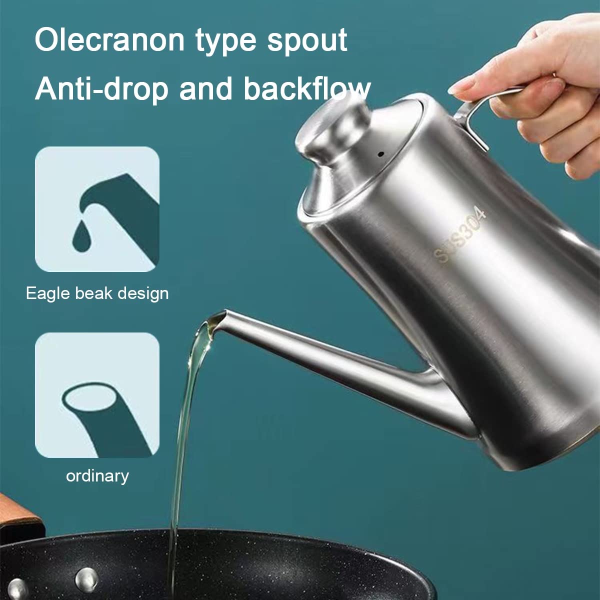Bottiglia dispenser per olio, in acciaio inox, contenitore per olio da cucina con filtro a perdite, ideale per olio d'oliva, salsa di soia e aceto, essenziale per la cucina per chef