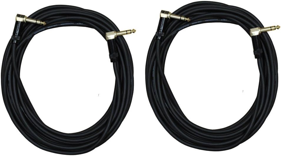 Audio2000'S E25150P2 Two-Pack 50-Feet Gold-Plated 1/4-Inch TRS Right-Angle to Gold-Plated 1/4-Inch TRS Right-Angle Recording/Stage/Patch/Audio Cables (Total Two 50-Feet Cables)