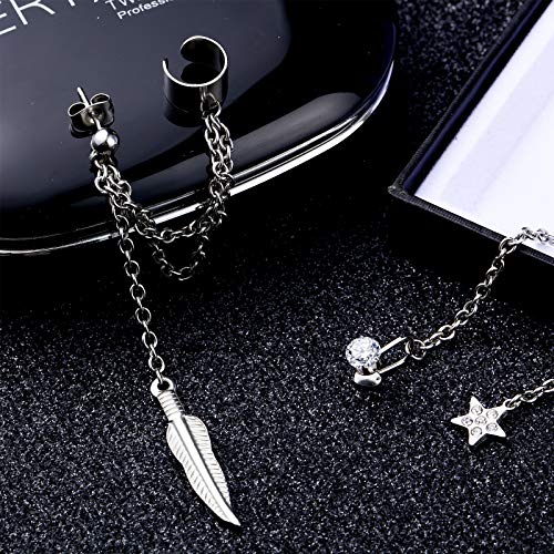 4 Pieces Cuff Earrings Chain Asymmetric Moon Star Tassel Ear Cuff Crawler Long Chain Climbers Drop Dangle Earrings for Women Holiday Decor (Silver)3