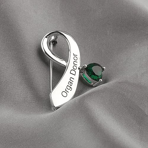 Image of CENWA Organ Donors Green Ribbon Zircon Brooch Pin Organ Donor Gift Organ Donation Awareness Kidney Donor Thank You Gift