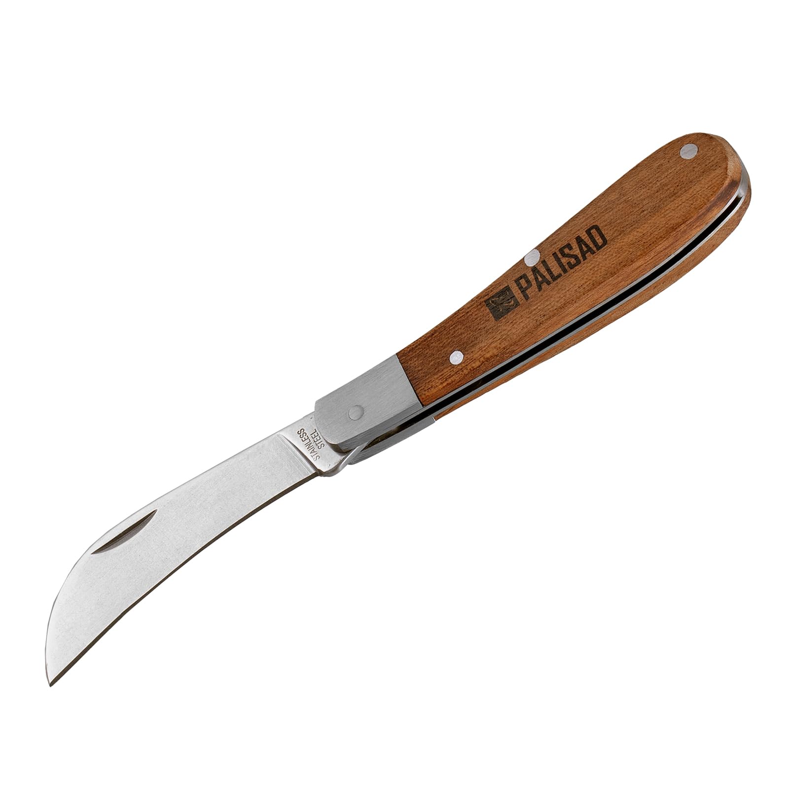 PALISAD Folding Garden Knife, Curved Blade, 170mm, Wooden Handle
