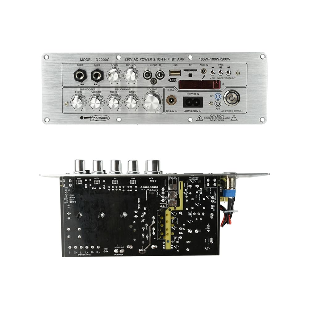 Carte Amplificatrice de Son Bluetooth D2000/D2000C, Amplificateur de Son 2.1 Canaux à Haute Puissance, Carte Amplificatrice de Son Bluetooth, Prise EU.