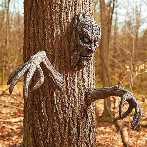 3D Halloween Tree Face Decor, Tree Demon Outdoor Sculpture Bark Face Decoration Yard Art, Halloween Decorations for Outdoor Easter Garden Creative Props