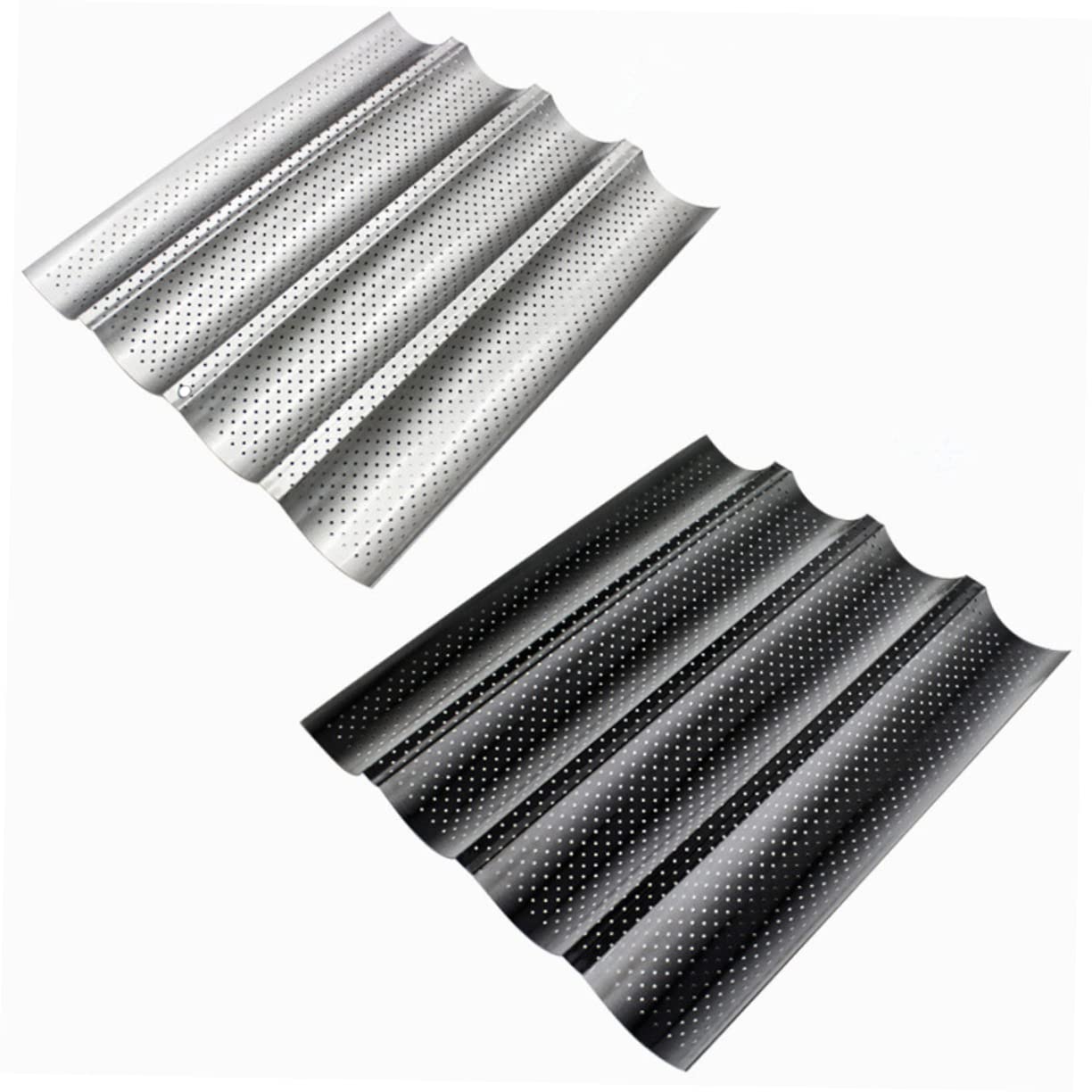 OKUMEYR French Bread Baking Pan Perforations Non-stick Wave Baker for 4 Loaves Dishwasher Safe