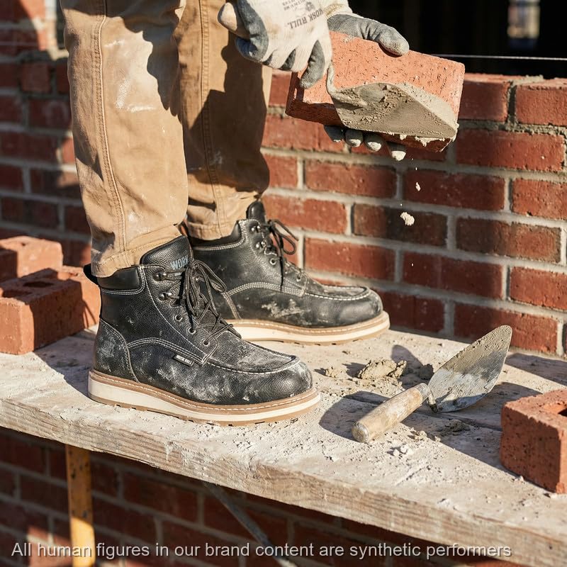 Image of Men's 6 inch Steel Toe Work Boots,Lace Up Moc Toe, Oil /Slip Resistant Industrial Safety Boots