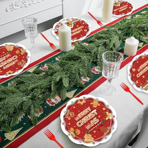 96 Pieces Christmas Gingerbread Tableware Set – Red Merry Christmas Disposable Plates, Napkins, and Forks with Gingerbread House and Cookie Designs for Holiday Dinners and Celebrations – Serves 24 – Image 6