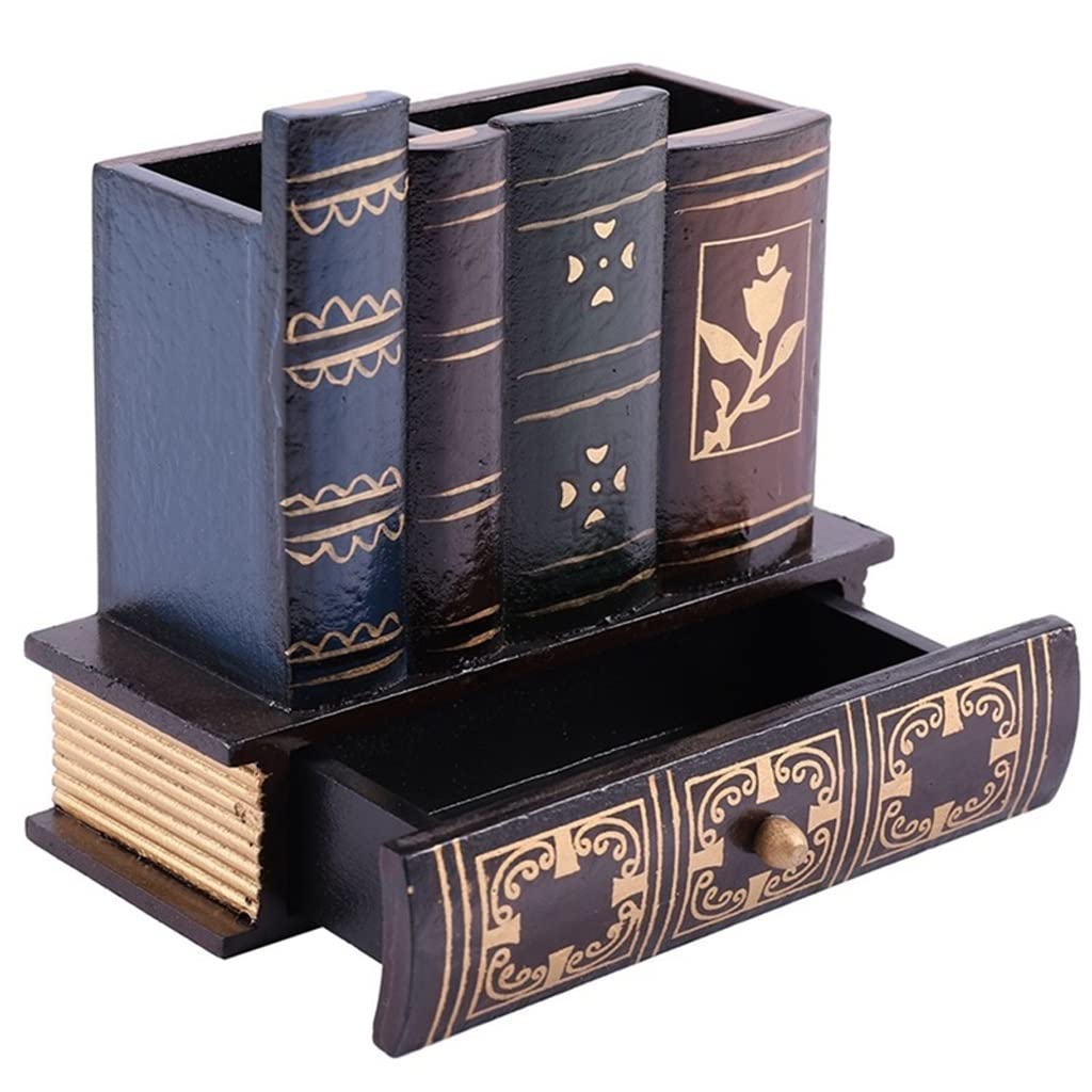 Stiftehalter Stifthalter Stifteköcher Retro Hölzerne Stifthalter Buch Form Bleistift Stift Home Decor Bleistift Desktop Aufbewahrungsbox mit Schubladen Schreibwaren Halter Geschenk Stiftköcher Schreib