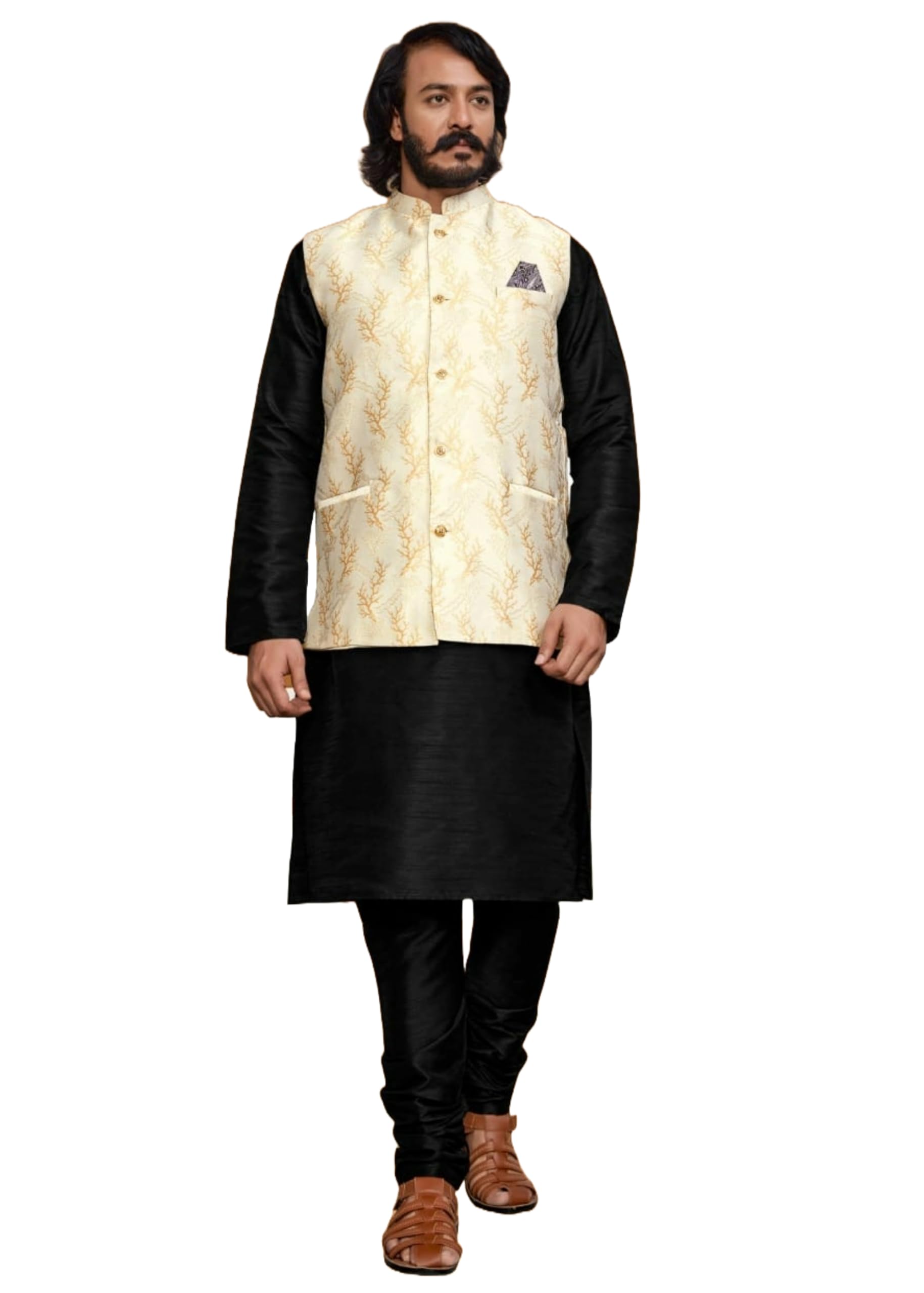 ETHNIC EMPORIUM Art Silk Traditional Mens Wear Diwali Kurta Pajama Printed Waistcoat 2656 II