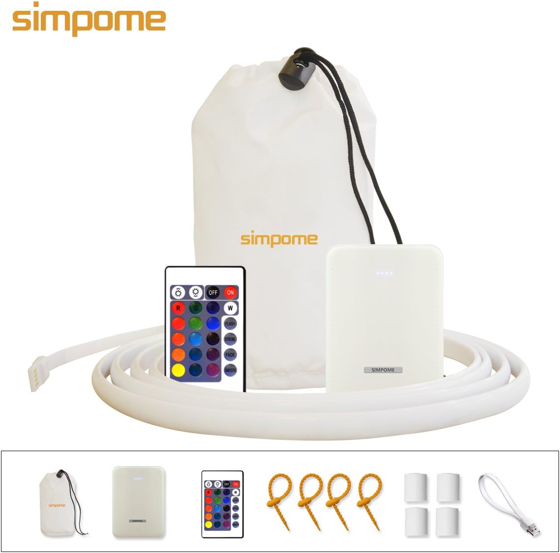 Simpome Multi Colour Portable Waterproof USB LED Strip Light with 6000 mAh Powerbank for Night Riding, Generic Lantern, Emergency Lighting, RGB, 1.8 Meter
