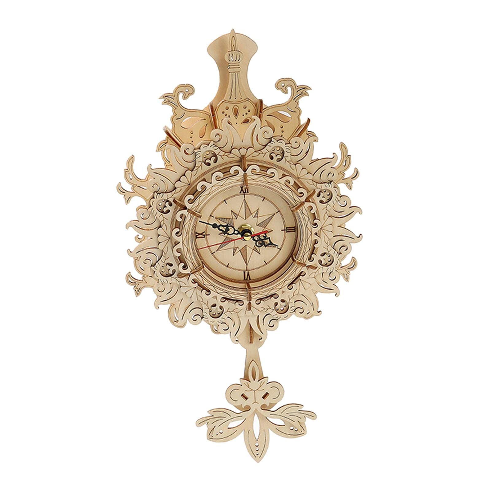 HouseVibe Modello di Orologio a Pendolo in Legno 3D per Adulti, Kit Fai da Te per Costruire Orologio da Parete Barocco, Decorazione Artigianale, 7.48x2.95x13 pollici