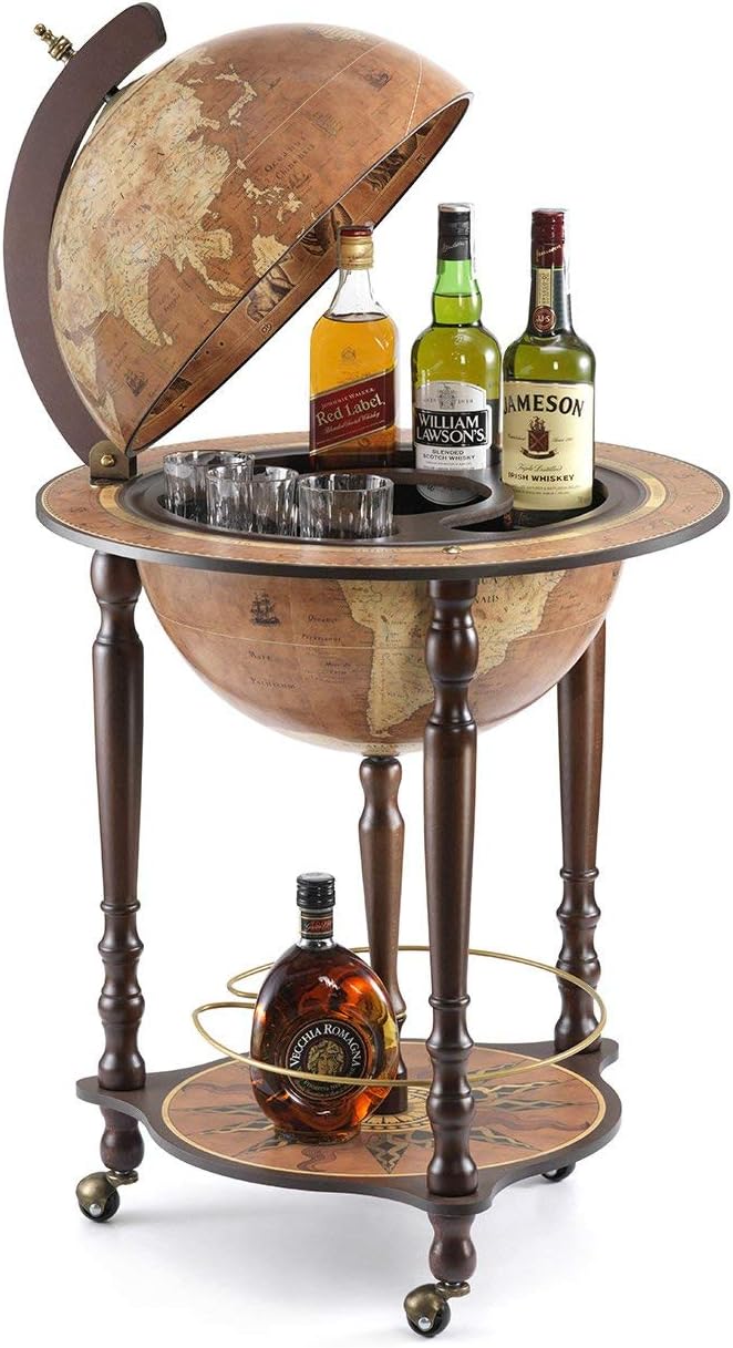 Zoffoli Da Vinci Classic Floorstanding Globe Drinks Cabinet On Wheels - Rust