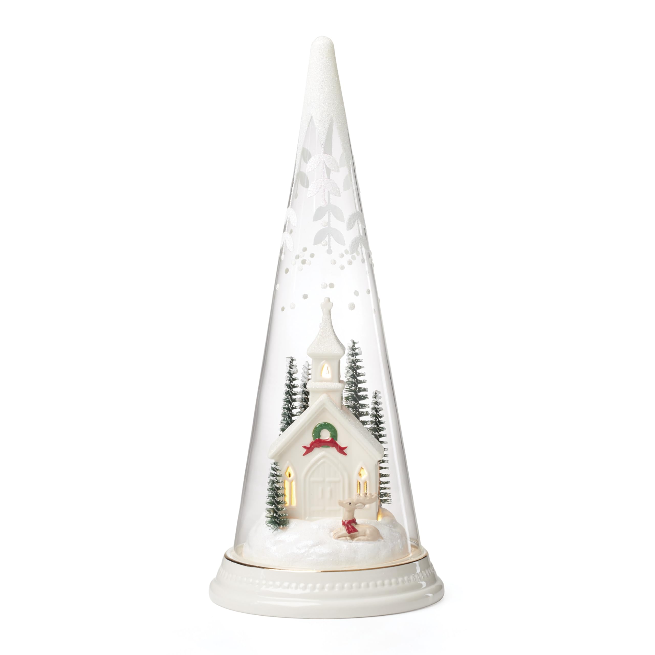 Cadeau de Noël église lumineuse porcelaine Lenox décoration sous verre