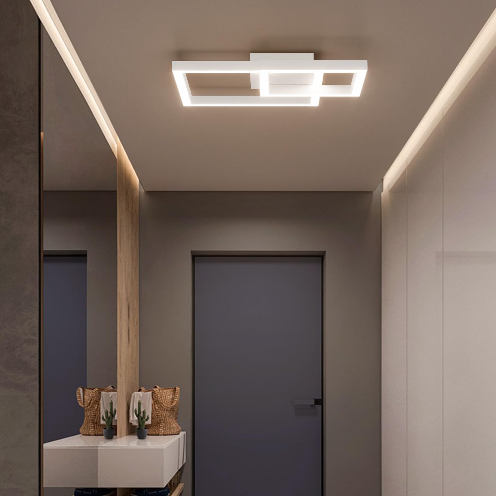 Klighten Plafoniera Led Soffitto 35W Dimmerabile con Telecomando, Lampada da Soffitto Moderna, Plafoniera Decorativa Alluminio per Soggiorno Cucina Corridoio Camera da Letto, 3000K-6000K, Bianco