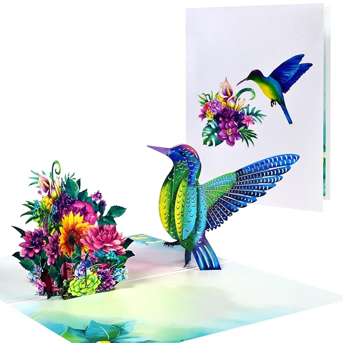 CNLITIHEKA 3D蜂鸟立体贺卡（生日、父亲节、纪念日、情人节、感谢）带信封与空白便签