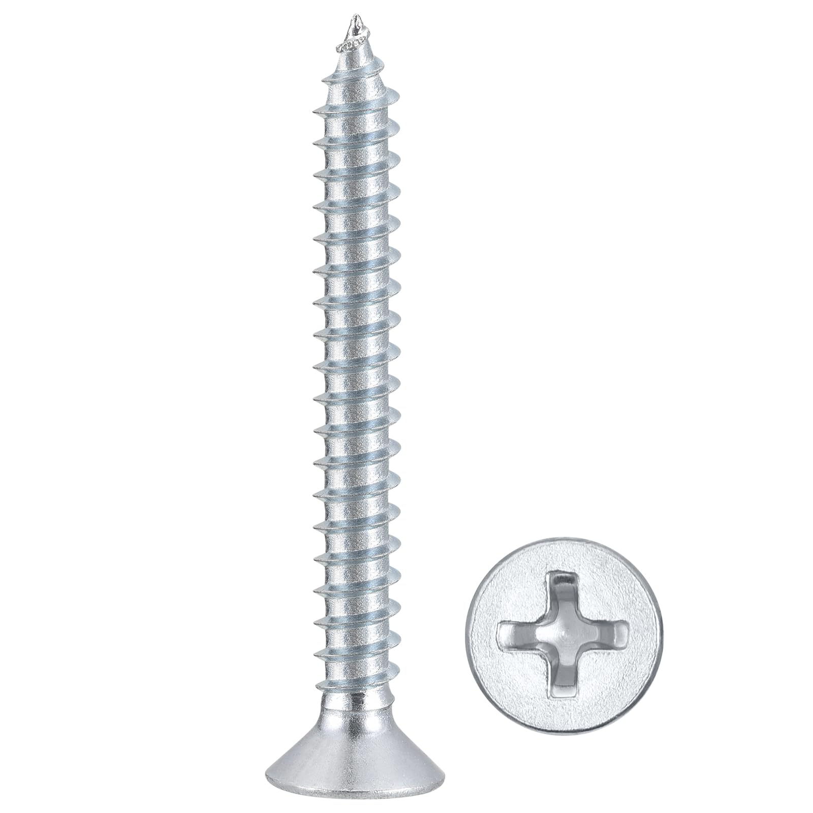 METALLIXITY Countersunk Phillips Wood Screws (#6x1-1/4") 100Pcs, Carbon Steel Coarse Thread Phillips Drive Flat Head Wood Screws - for Furniture Installation Repair, Bluish-white