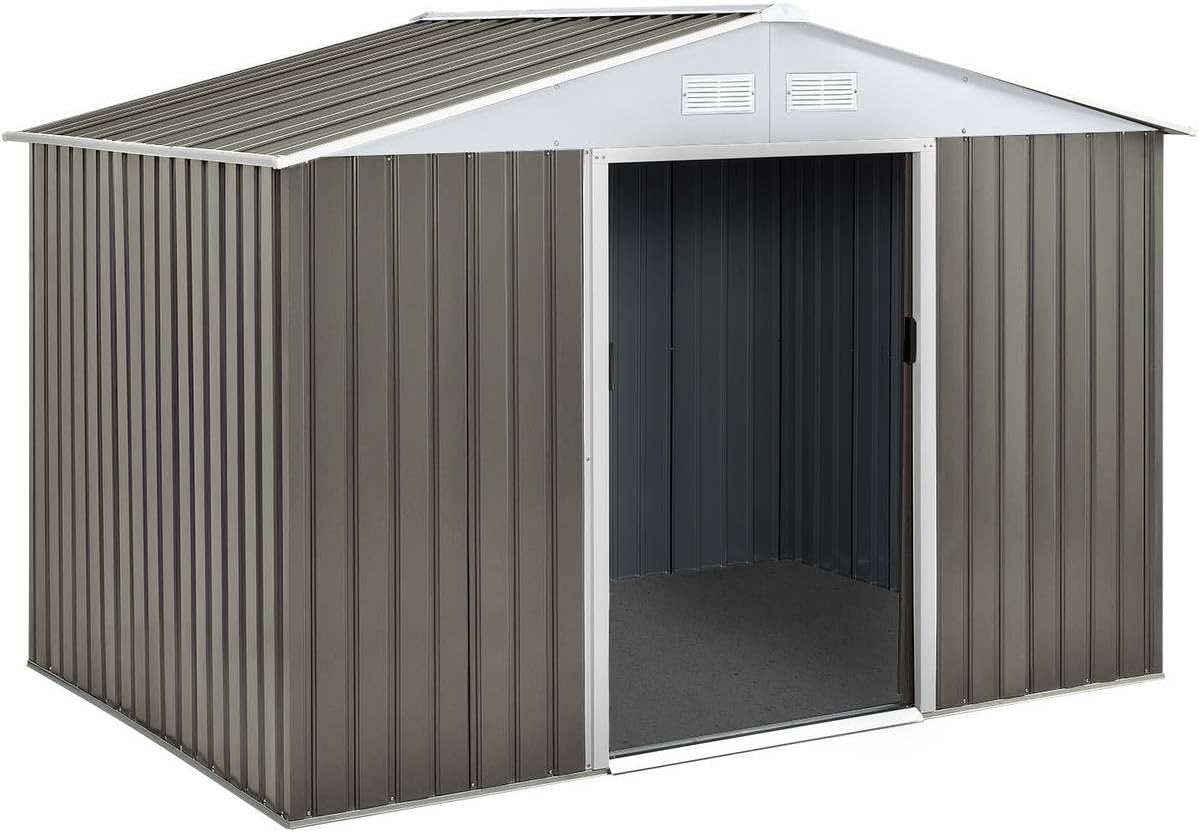 Abri de jardin métal Dallas 4,07 m² taupe, photo produit officielle Amazon