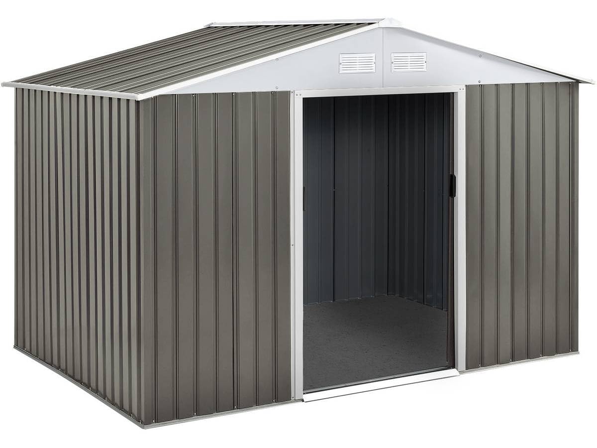Habitat et Jardin Abri de Jardin en Métal Cabanon de Jardin en métal Dallas, 5.29m², Acier Galvanisé, Taupe/​Blanc, 191 x 277 x 202 cm