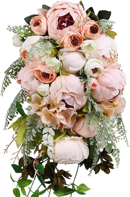 Amazon Hiiarug ハンドメイド ウェディングブーケ 人工牡丹ローズ 造花 ブーケ 花嫁 ブライズメイド 花を抱く ピンク 造花 オンライン通販