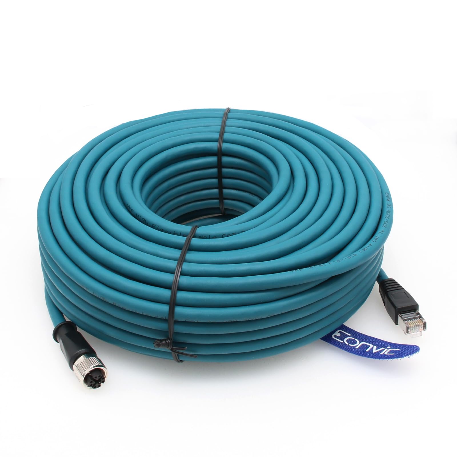 Câble Ethernet M12 X Code 8 broches femelle vers RJ45 Cat-7e High Flex pour caméra industrielle Cognex (50 m)