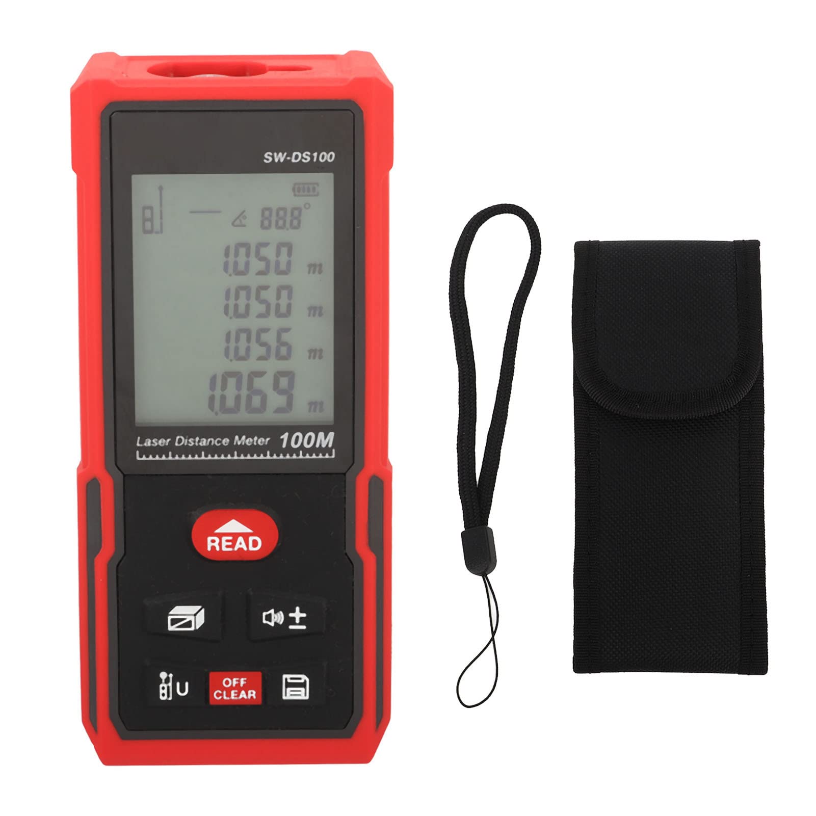 Wisecoco Herramienta De Medición Láser, Medidor De Distancia Láser Digital De 50/70/100 M, Buscador De Rango De Herramienta De Medición Láser con LCD Retroiluminado (SW-DS100 100M)