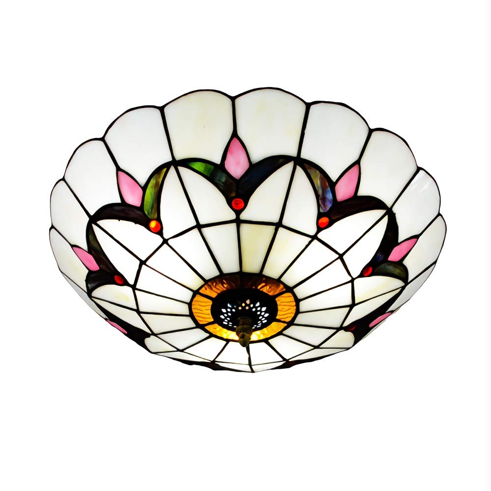 Plafonnier en vitrail vintage bleu 50cm pour salon - 7