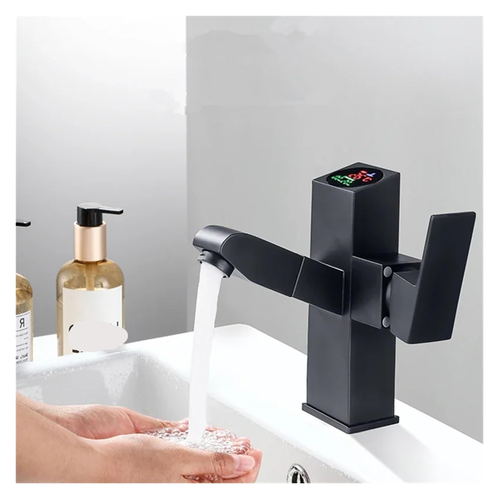 Robinet extractible salle de bain LED à affichage intelligent eau chaude et froide