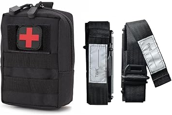2-Pack Tactical Tourniquet Metal Twisting Rod Gen 4 Medical Solutions 1.5" Compression Band with First Aid Kit EMT Medical IFAK Pouch