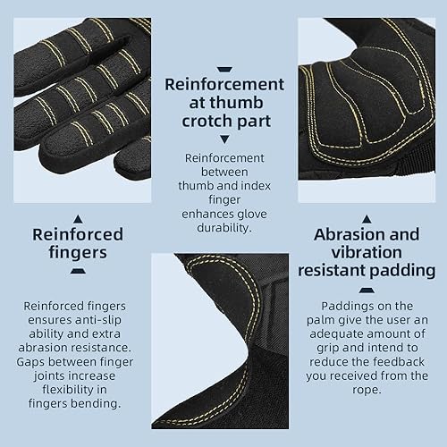 Miniatura 5 de Seibertron Guantes de cuerda de escalada ligeros y transpirables para escaladores, escalada en roca, rescate, aventura, vela, kayak, deportes al