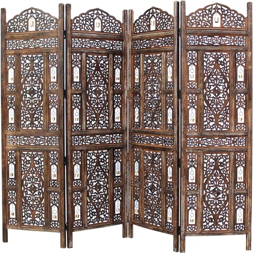 Image of Classic Wood and Craft Wooden Room Divider Partition for Living Room, Privacy Partition, Partition Wall, Divider for Makeup Studio /Office (4 Panels - Bell Hanger)