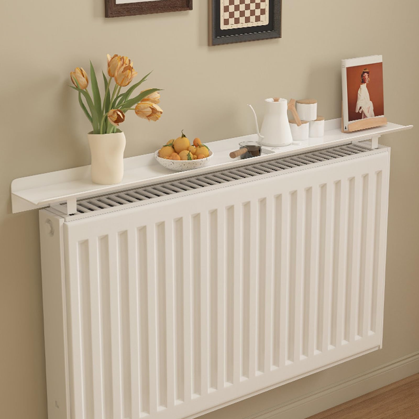 Mensola portaoggetti da posizionare sul termosifone - Installazione Senza forature. Mensole galleggianti con Staffa per Soggiorno, Camera da Letto e corridoio.