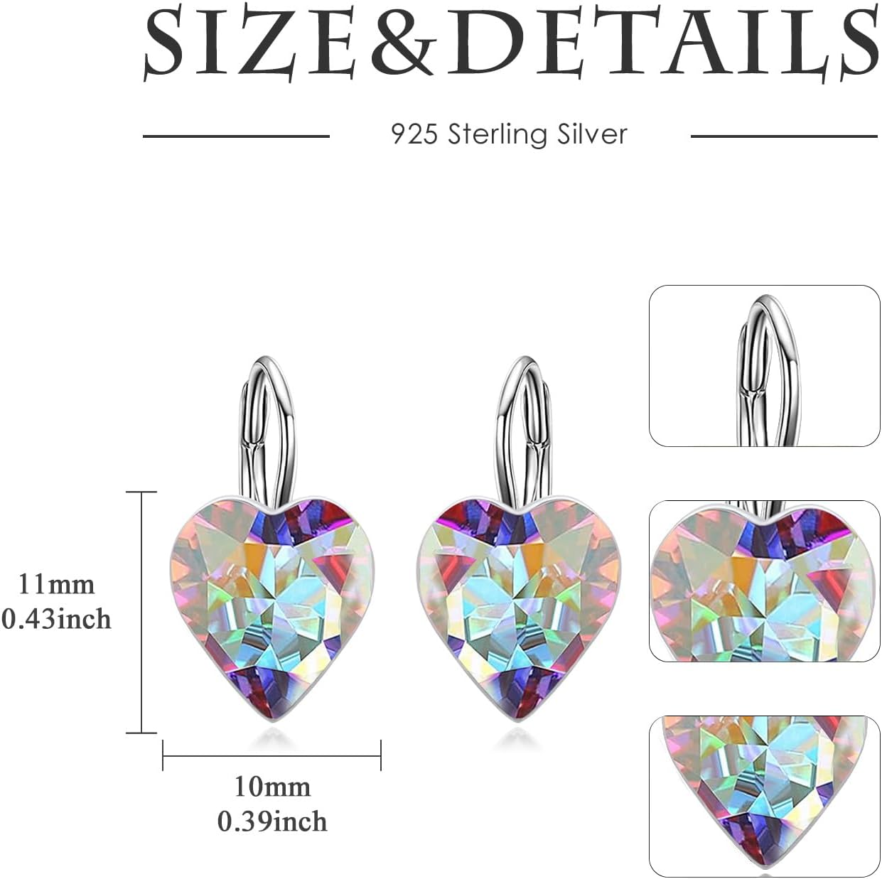 AOBOCO Sterling Silver Leverback Earrings Embellished with Crystals from Austria, Hypoallergenic Love Heart Cut Crystal Earrings, Fine Anniversary Birthday Jewelry Gifts for Women - Image 5
