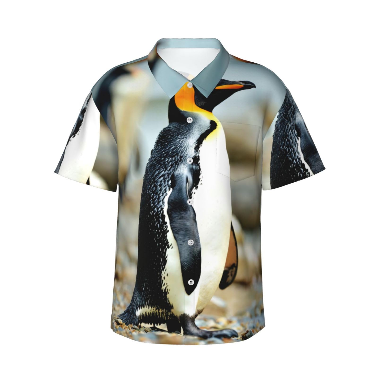 JEJEA Penguin Print Hawaiian Shirt for Men, Short Sleeve Button Down, Summer Beach Shirts,Casual Cuban Top Black