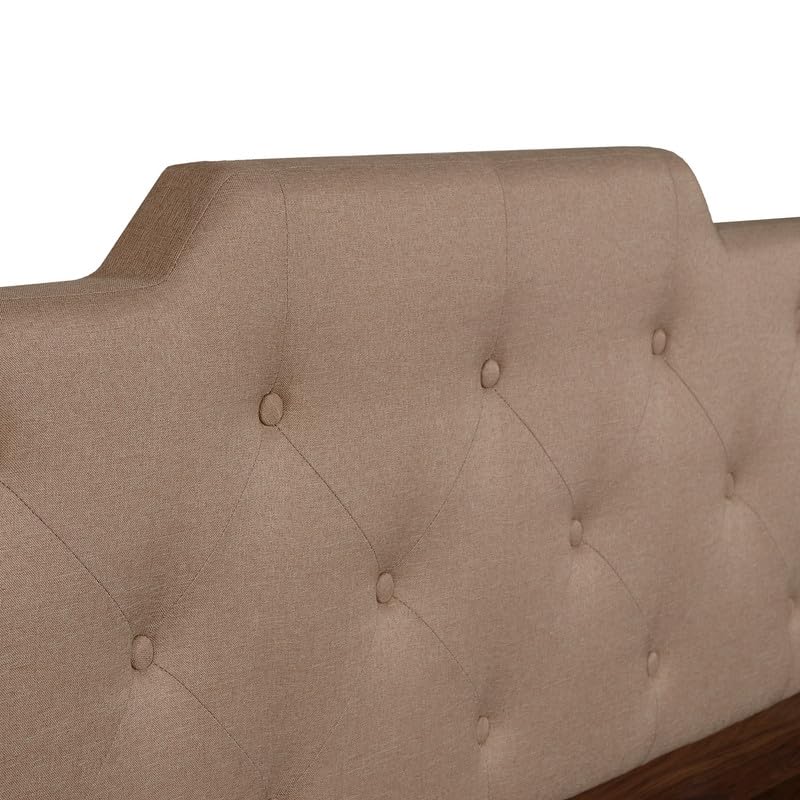 Image of Amazon Brand - Solimo Bed | 1 Year Warranty | Double Bed, Queen Size, Prajna Premium Upholstery, Comfortable Seating Height Bed, Non-Woven Base & 3mm MDF, Walnut Colour (Melamine Finish)