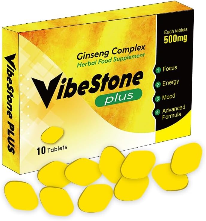 VIBESTONE Plus - Extra Stronger Harder Gold Standard 500MG | Maximum Duration, Immediate Effect, Without Contraindications, 100% Natural LIBIDO Power Booster 10 Ginseng Tablets