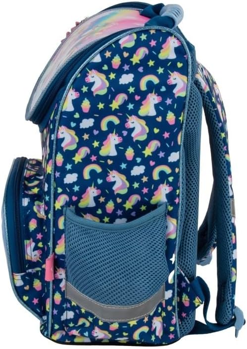 Goldkids - School Bag for Boys and Girls, Set of 6 - School Backpack for Children with Pencil Case - Shoe Bag Water Bottle and Lunch Box - Unicorn Motif - 1-3 Class