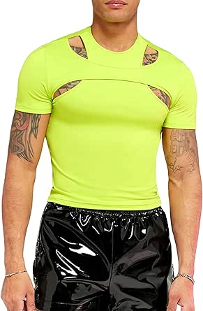 WDIRARA Men's Cut Out Round Neck Short Sleeve Plain T Shirts Casual ...