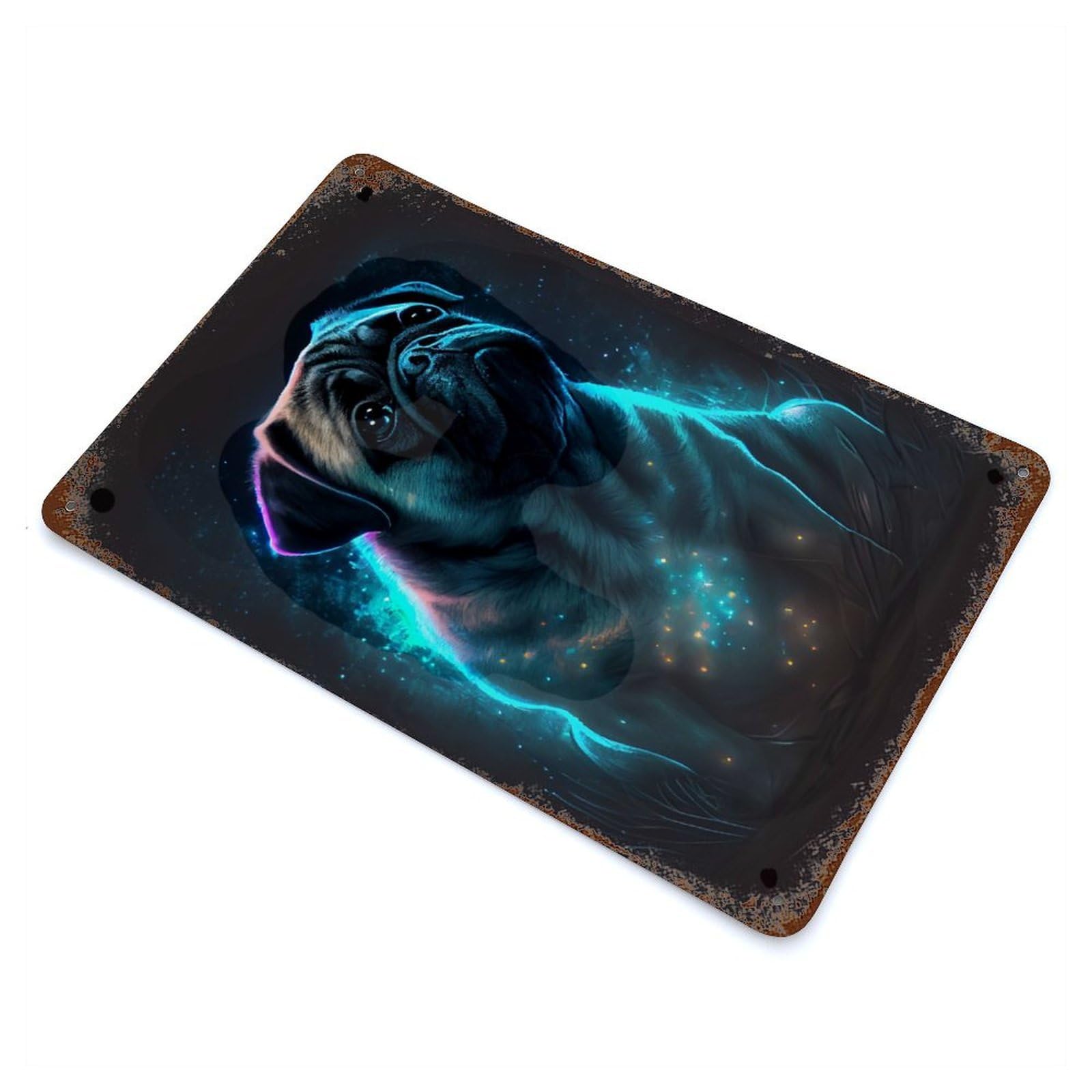 Pug Dog Glowing Vintage Rust Metal Sign 11.8"x7.9", Farmhouse Wall Decor for Garage, Pub Or Kitchen