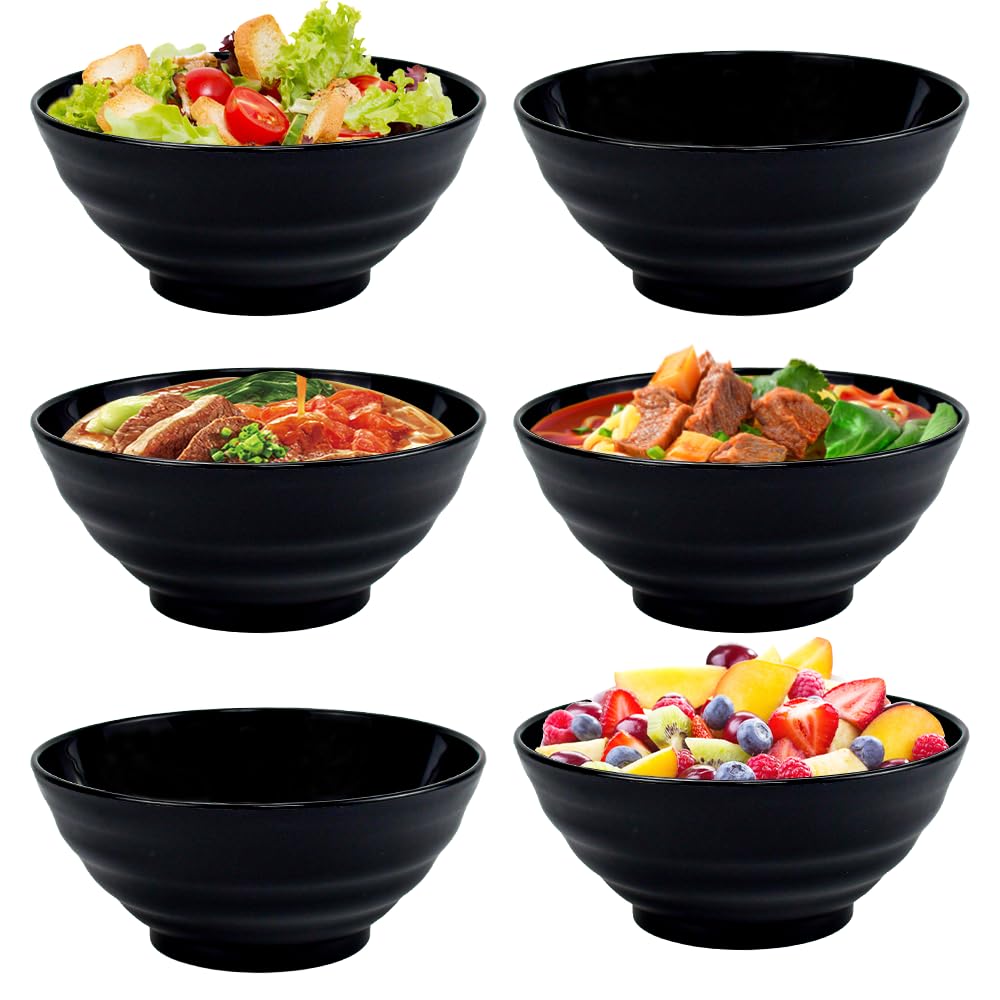 Set 6 Ciotole Per Cereali 1400ML - Infrangibili, In Plastica, Per Zuppa, Insalata, Nero - Foto 3