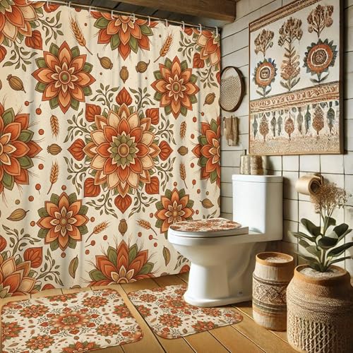 Rideau de douche imperméable en polyester motif automne orange 183x183 cm