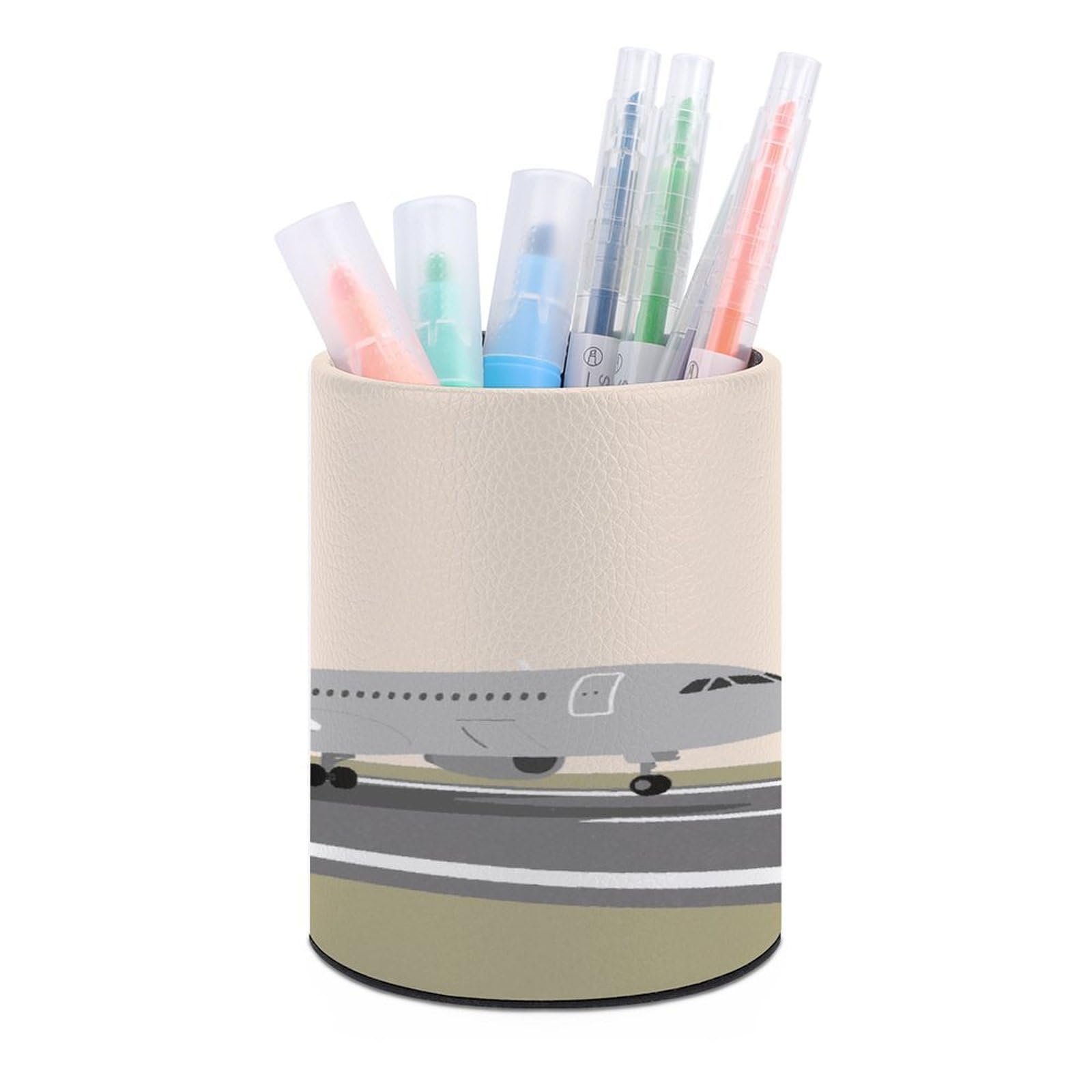 VstaDank - Airport Airport Airplane Pen Holder Round Pencil Holder PU Leather Desk Organizer Holder for Desk Desk Office Home Decor