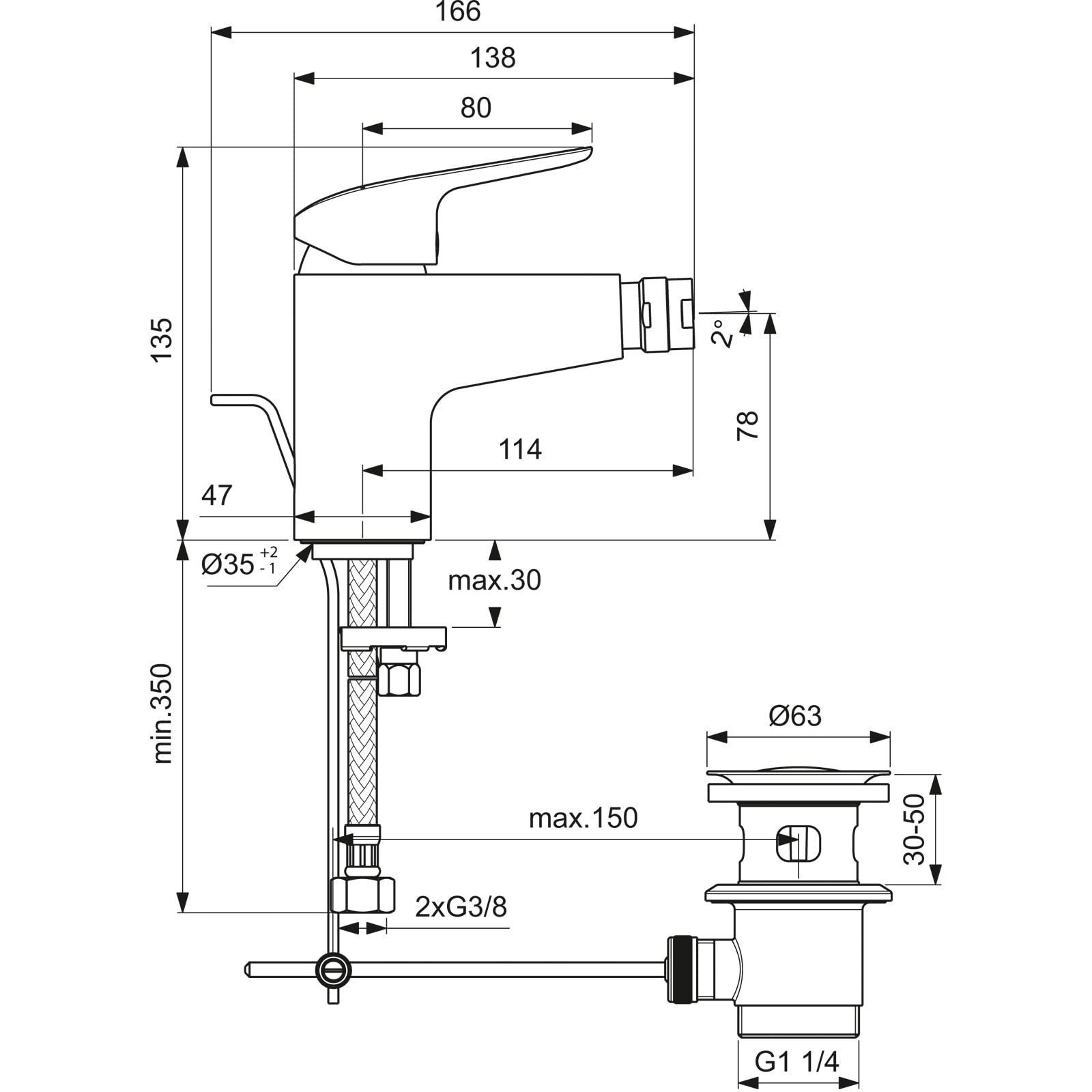 Ideal Standard Ceraflex - Miscelatore Monocomando Bidet con bocca di erogazione fissa; Cromato