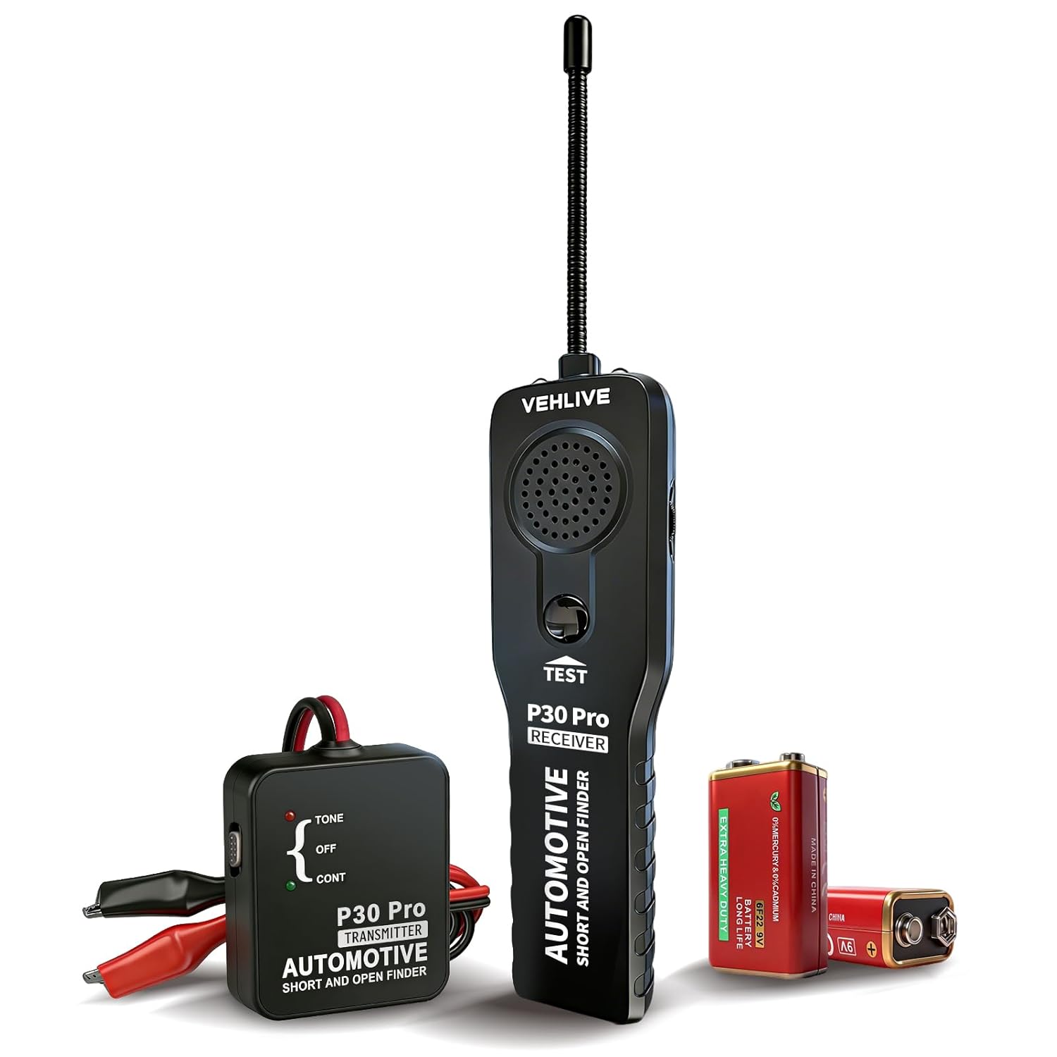 P30 Pro Circuit Tracer, Automotive Electrical Open & Short Finder, Fault Probe Cable Tester, Diagnostic Tool for Vehicle Wiring Repair, Cable Toner for DC 6-42V (with Battery)