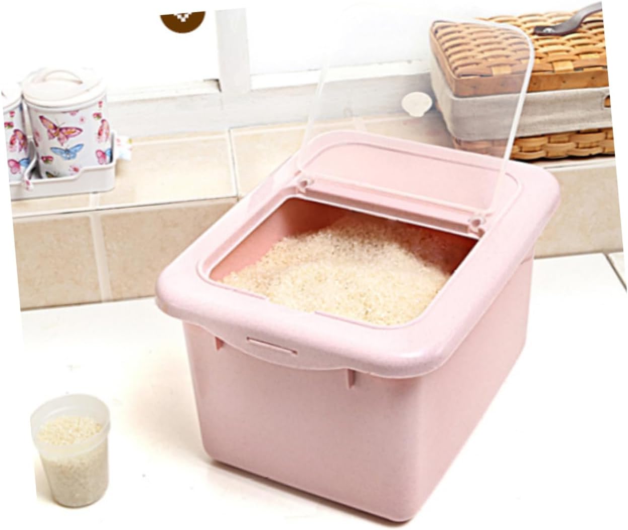 Moisture Rice Storage Container Airtight Plastic Bin for Grains Cereal Dry Food Capacity Easy Design for Kitchen Organization