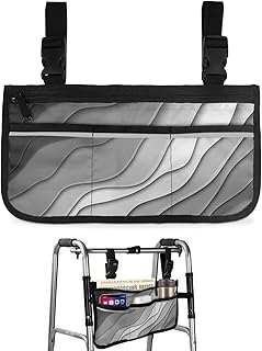 Black Grey Ombre Wheelchair Side Bag Walker Bag, Modern Aesthetic Gray Cream Wheelchair Accessories Armrest Pouch, Organizer Storage Bag for Walkers, Rollators, Scooters, 7.3'x13'