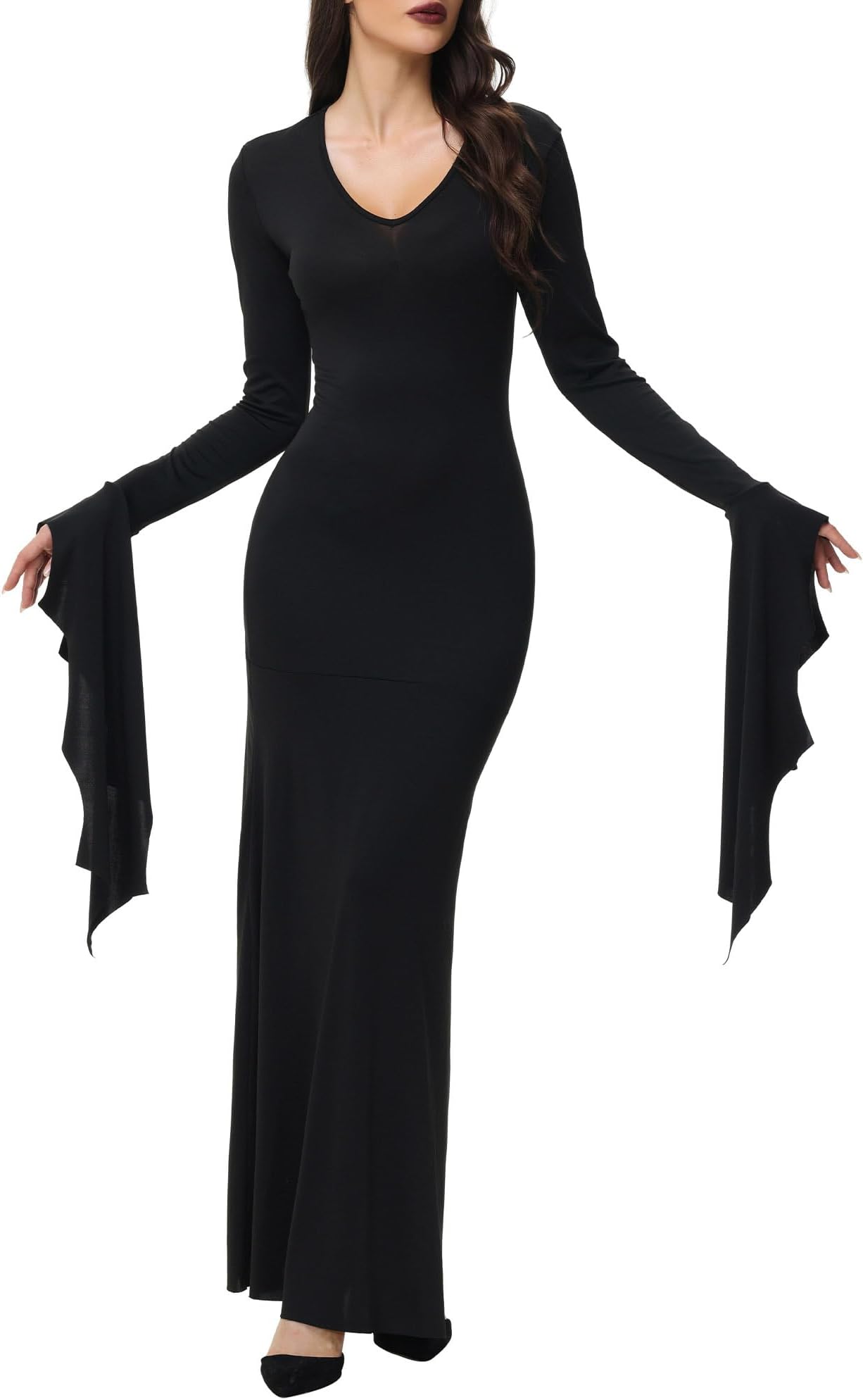 NANAMEEI Black Gothic Dress for Women Halloween Gothic Witch Dress Long Sleeve Fancy Witch Womens Costume