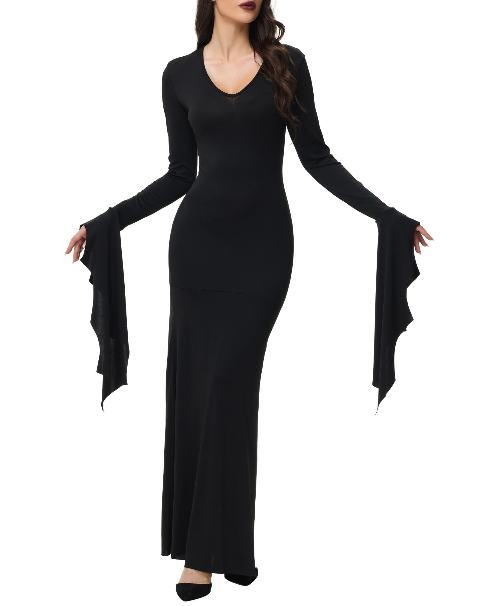 NANAMEEI Black Gothic Dress for Women Halloween Gothic Witch Dress Long Sleeve Fancy Witch Womens Costume