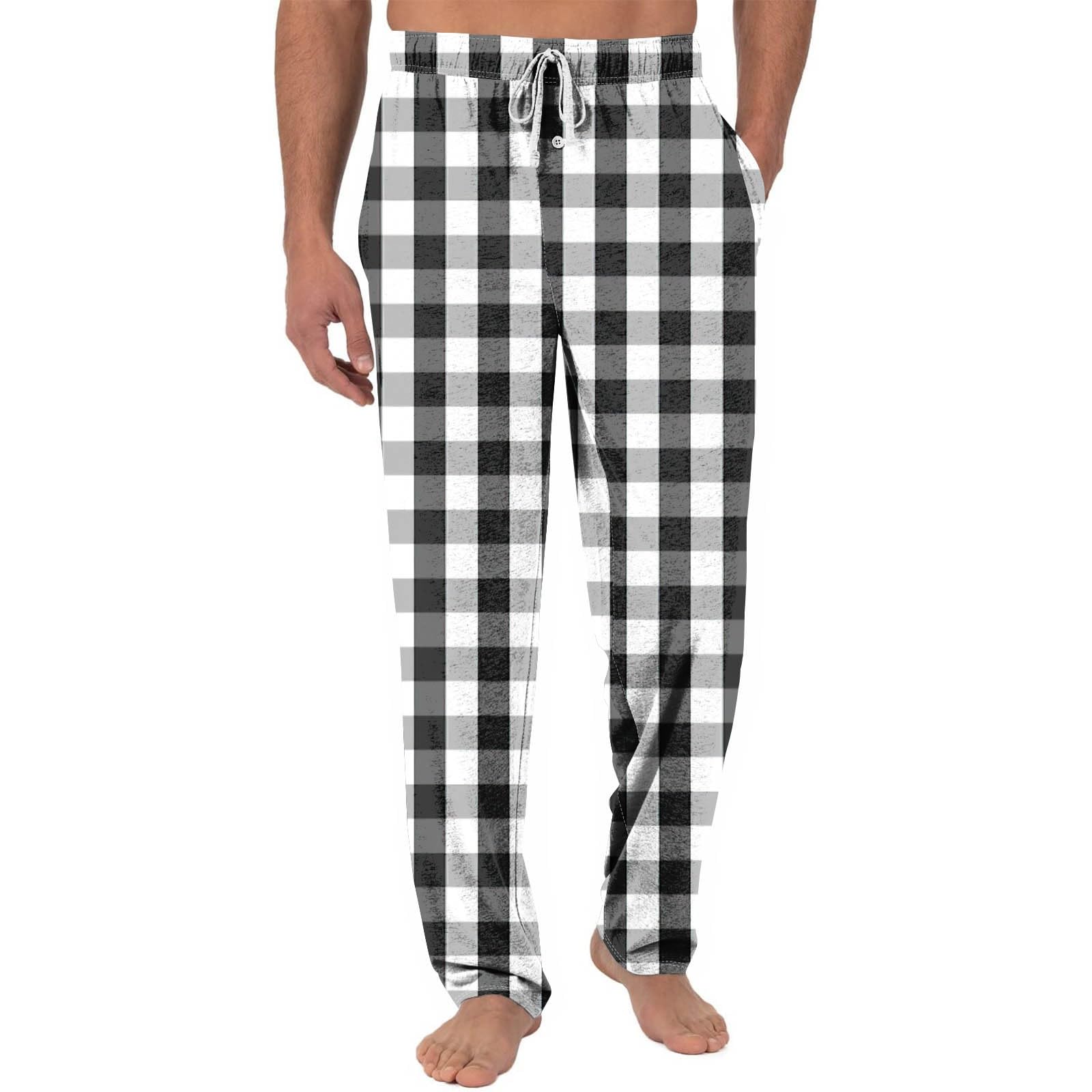 Pj Pants Men Loose Straight Leg Pants Wide Leg Lounge Pants with Pockets Casual Comfy Baggy Wide Leg Lounge Pants Loose Soft Straight Leg Pants Checkered Pants Wide Leg Pants Trendy Sleepwear Pants