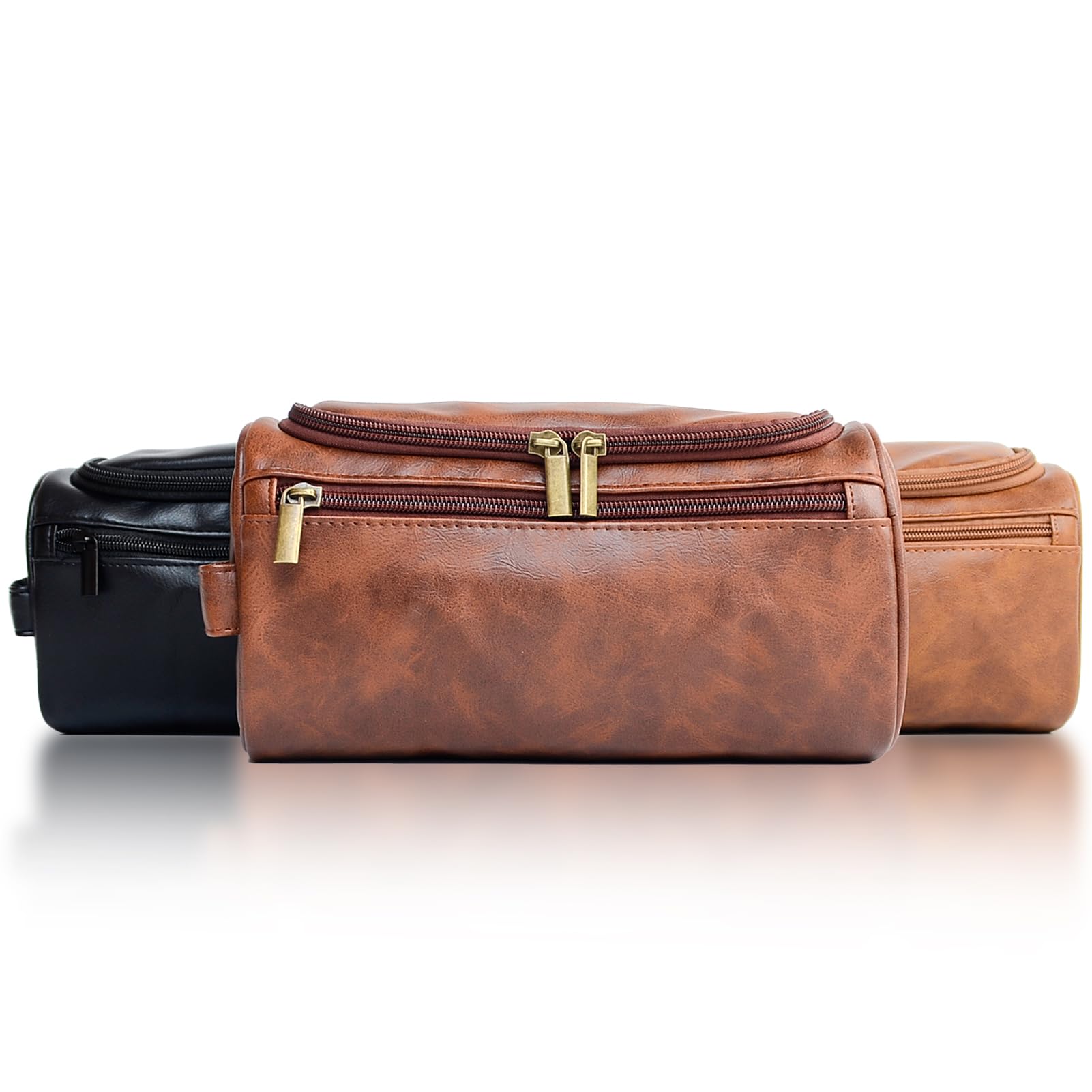 Toiletry Bag for Men, Groomsmen Travel Dopp Kit Bag, Water-resistant Bathroom PU Leather Toiletries Organizer, Gift for Husband, Boyfriend, Dad, Birthday, Father's Day, Anniversary - Brown